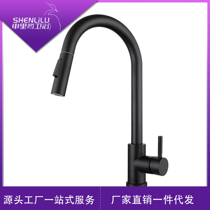 Cross-border South American 304 stainless steel pull-out faucet, cold and hot household kitchen sink, sink, water faucet full figure