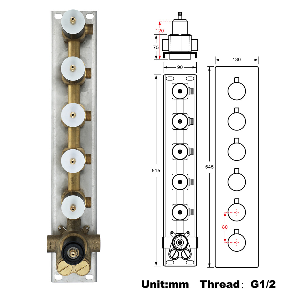 HIDEEP built-in concealed five-function shower bathroom brass thermostatic valve body switch HIHSPJ066 Application Scenario