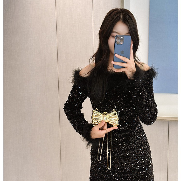 2025 New cross-border acrylic bag, glossy pearl flower bag, bow mini bag opening, red envelope, children's bag Specification drawing