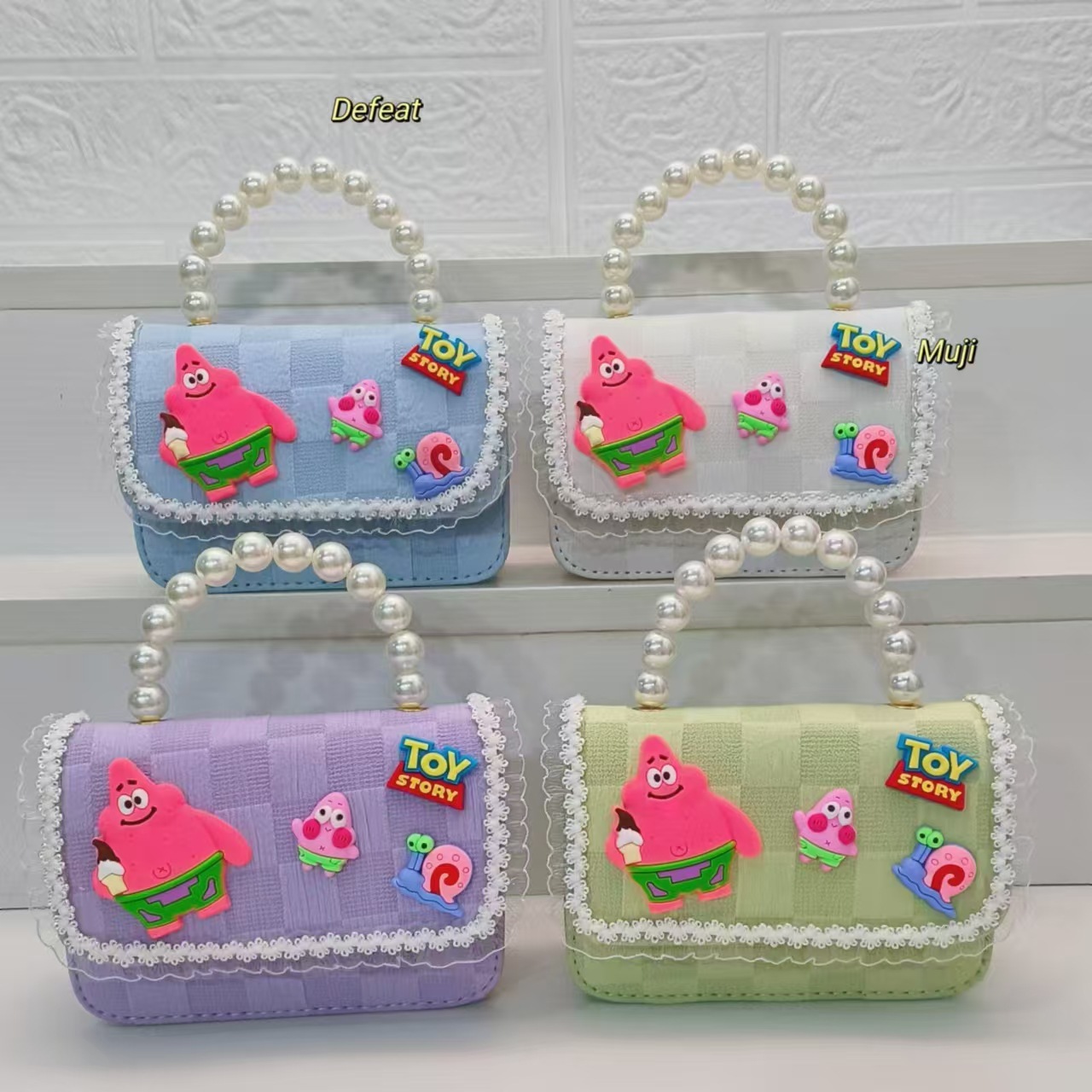 Pearl handbag, crossbody bag, loose change accessories, princess bag, chain small square bag, children's bag, SpongeBob SquarePants, Patrick Star Specification drawing