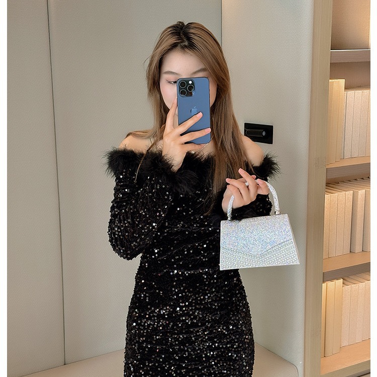 2025 Summer New fashion women's pearl evening bag, European and American water diamond pearl dinner bag, handbag, crossbody bag details Picture