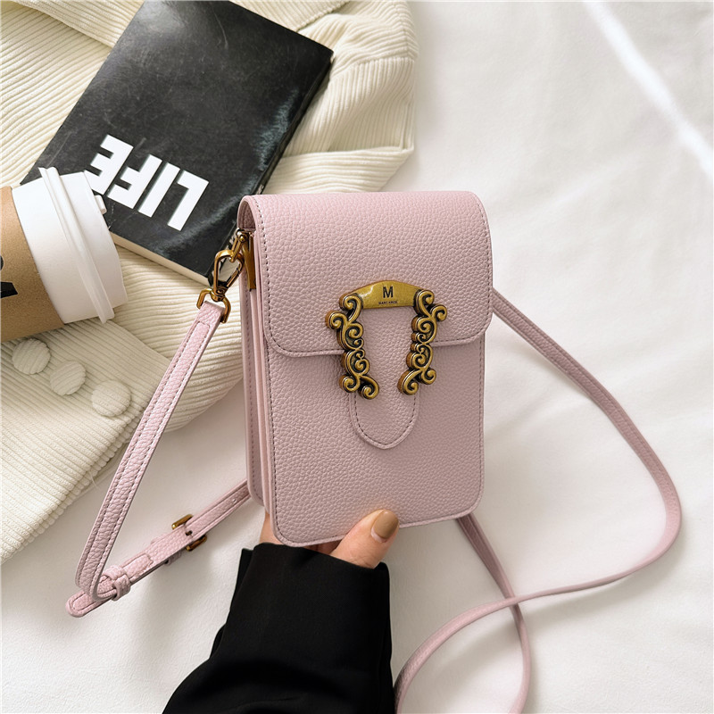 2025 New lychee patterned mobile phone bag, retro hardware single-shoulder crossbody small bag, trendy and fashionable mini women's bag Specification drawing