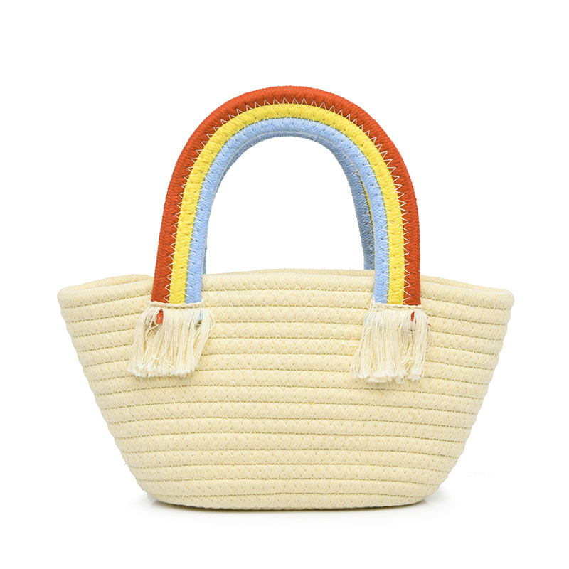 Cute rainbow hand-held small bag for women, new fashionable, casual and trendy women's bag, straw woven bag, beach vacation bag Item Picture