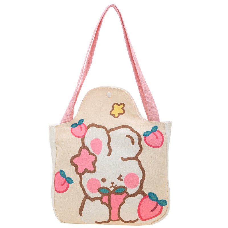 Wholesale cartoon canvas bags, female student tutorial bags, Japanese-style illustration large-capacity single-shoulder bags, cute hand-carry bags Item Picture