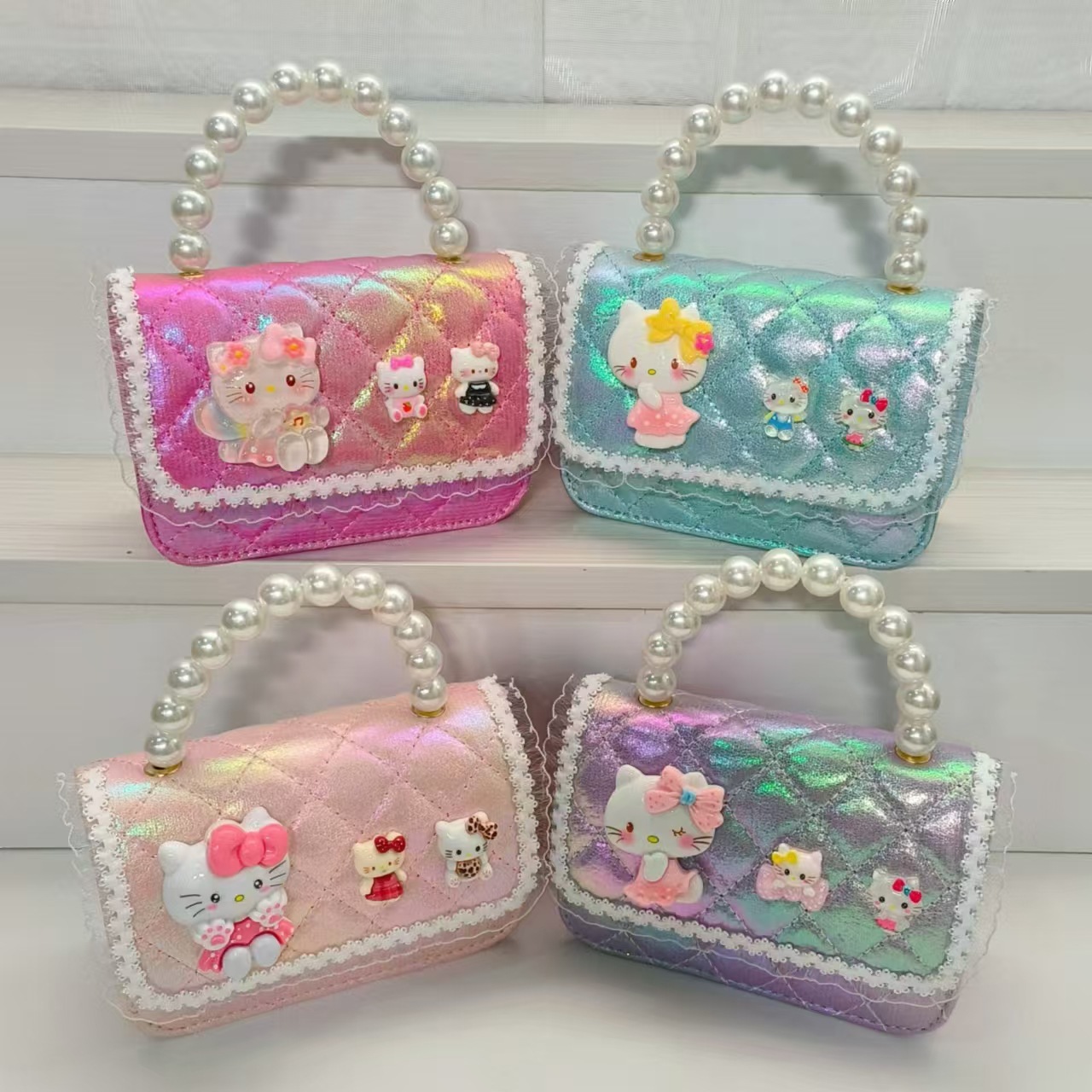Pearl handbag, single-shoulder crossbody bag, children's bag, loose change accessory bag, little girl's lucky money bag, chain small square bag details Picture
