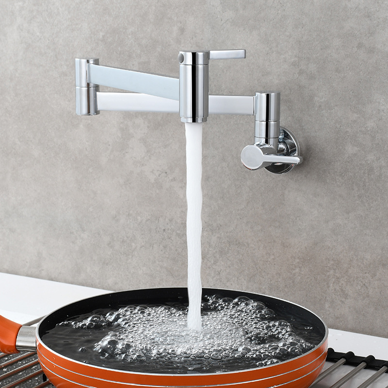 Copper square double-switch washbasin faucet, kitchen wall-mounted foldable single-cooling faucet, extended faucet for mop sink details Picture