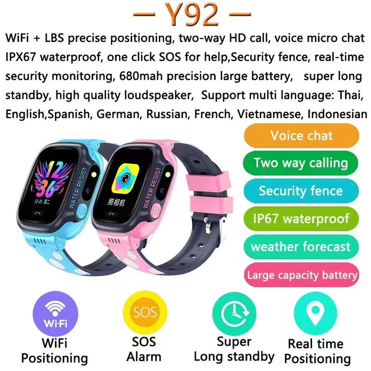 Cross-border Y92 children's smartwatch, WIFI positioning, deep water resistance, ultra-long standby, factory direct sales details Picture