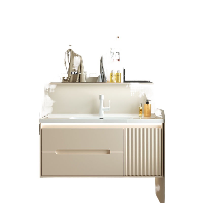 Paint-free cream bathroom cabinet, washbasin, solid wood smart washbasin, simple ceramic integrated Item Picture
