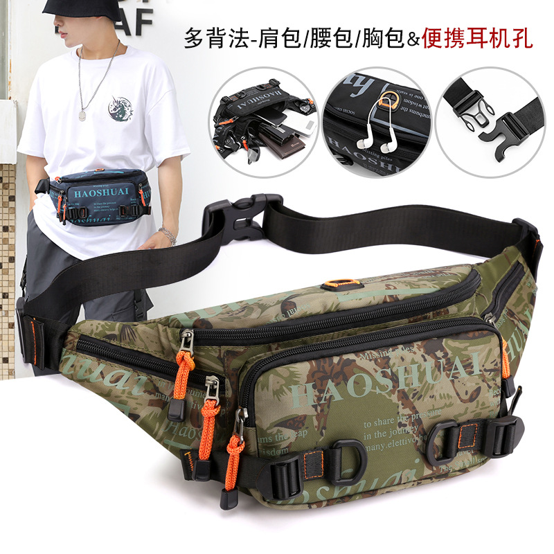 Wholesale new outdoor men's waist bags, trendy and fashionable chest bags, cross-border waterproof nylon fabric diagonal men's bags from the manufacturer full figure