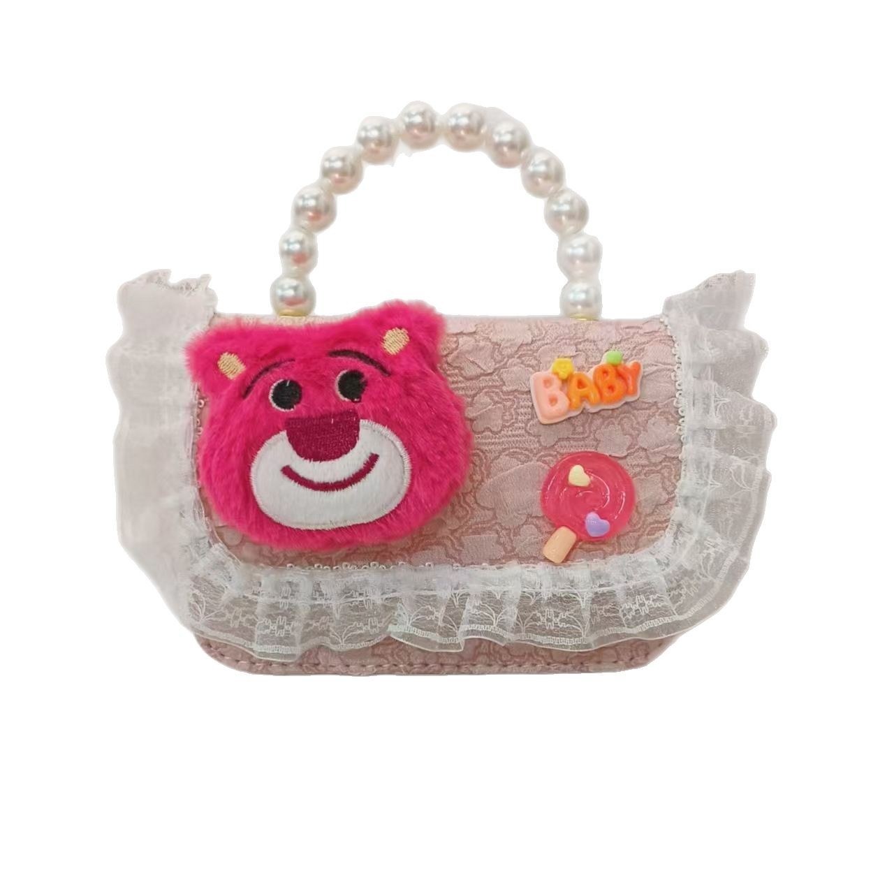 Pearl handbag, single-shoulder crossbody bag, loose change accessory bag, princess bag, cartoon bag, strawberry bear, children's bag, chain bag Item Picture