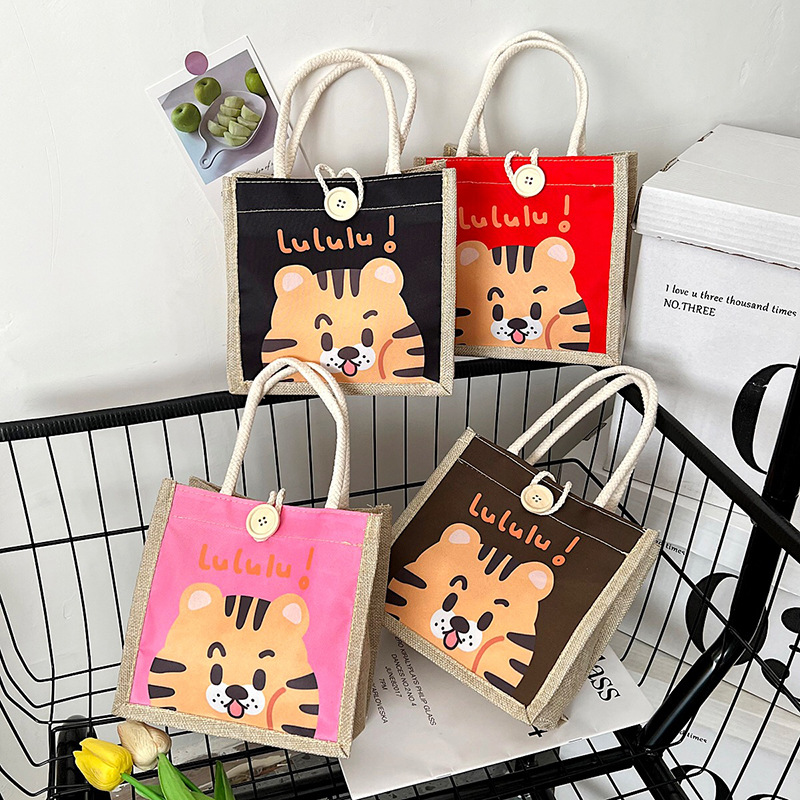 Cute hand-held linen bag 2023 new style women's bag, hand-held bento bag, simple lunch bag for office workers with rice full figure