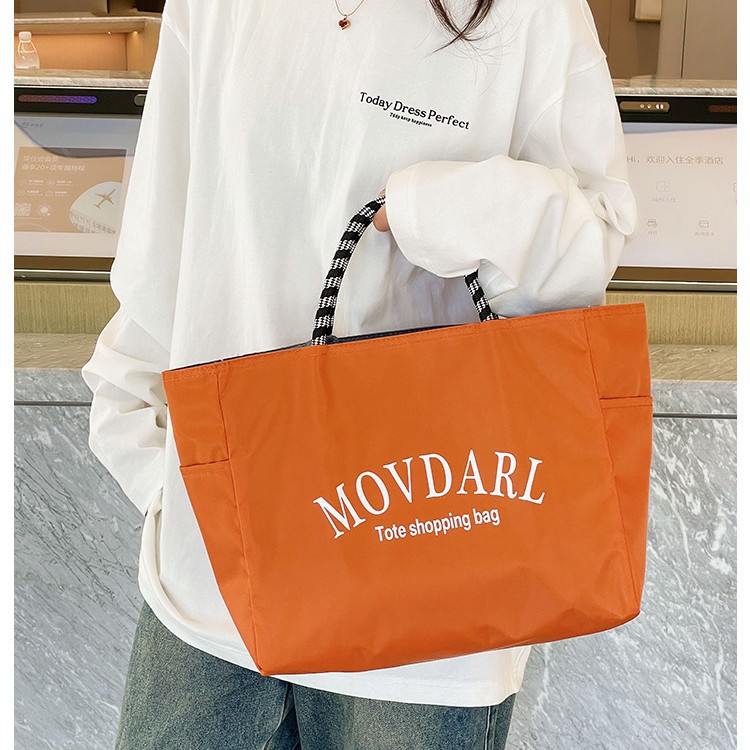 New nylon 2025 shopping handbag for daily shopping and commuting, large capacity, simple, double-sided bento bag and lunch box details Picture