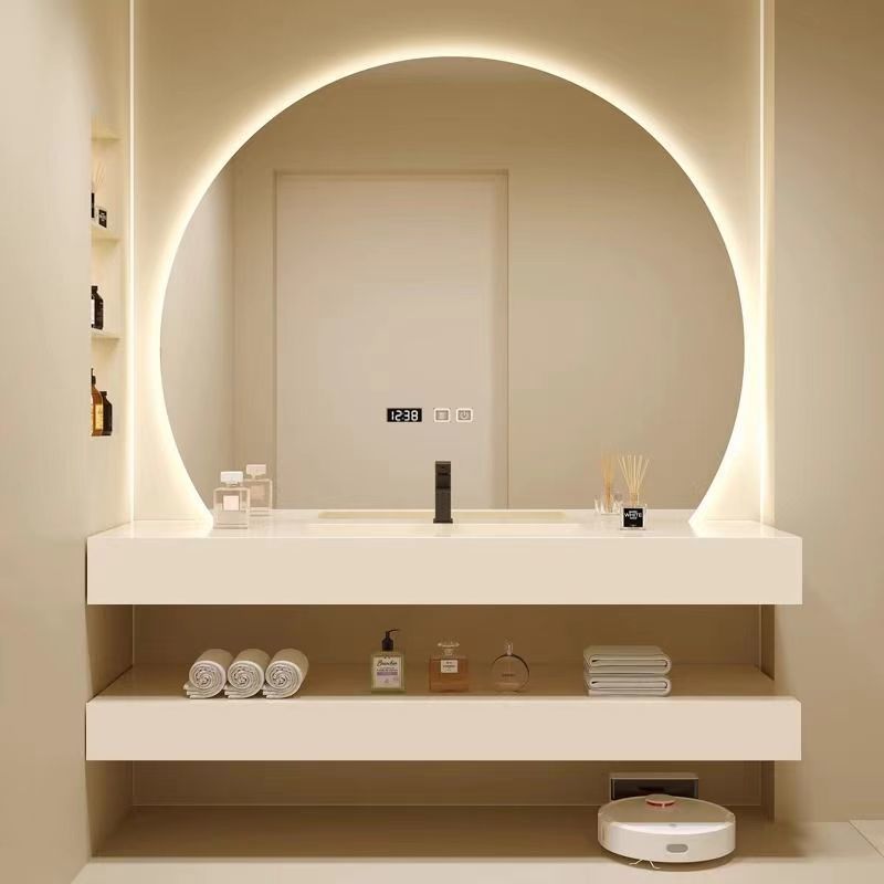 Double-layer rock plate bathroom cabinet, integrated seamless ceramic, hotel and homestay washbasin, bathroom full figure