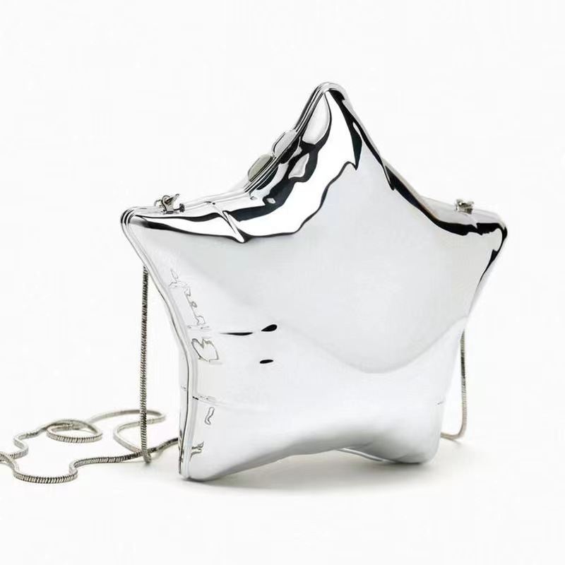 New Spring/Summer 2025 gold and silver star shoulder bag, mini chain bag, casual and fashionable crossbody acrylic bag Specification drawing