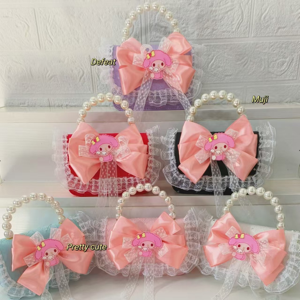 Bow children's bag, pearl handbag, single-shoulder crossbody bag, loose change accessory bag, Melody cartoon princess bag details Picture