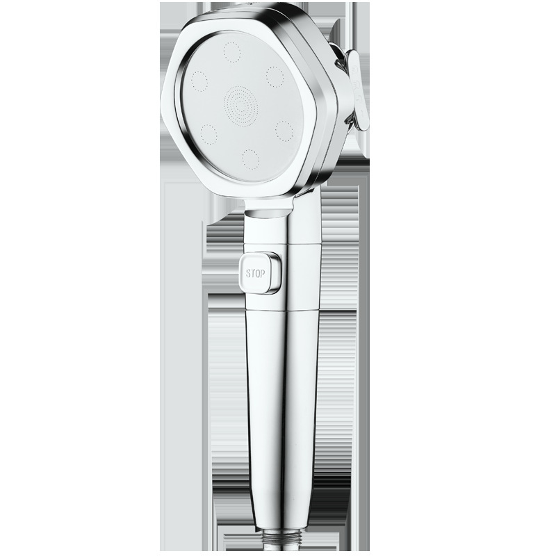 Cross-border hexagonal four-speed pressurized showerhead shower set, bath filter showerhead, home bathroom shower head Item Picture
