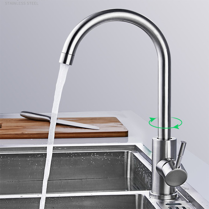 Kitchen faucet, single cold sink, vertical faucet, factory direct sales, 4-point sink faucet, plastic steel faucet, large bend full figure