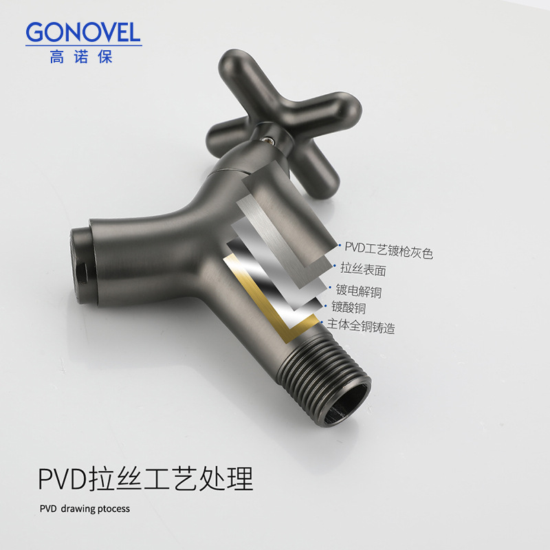 Gun gray all-copper mop, sink faucet, balcony splash-proof wall-mounted single-cooling faucet, household bathroom quick-turn faucet details Picture