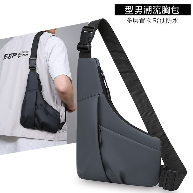 New cross-border close-fitting anti-theft gun bag, men's leather triangle bag, convenient water-repellent single-shoulder bag, left and right crossbody chest bag full figure