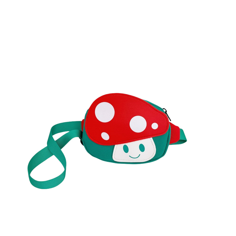 A new mini children's crossbody bag with a cute cartoon waist bag for boys and girls and a cute little mushroom-shaped baby coin purse Item Picture