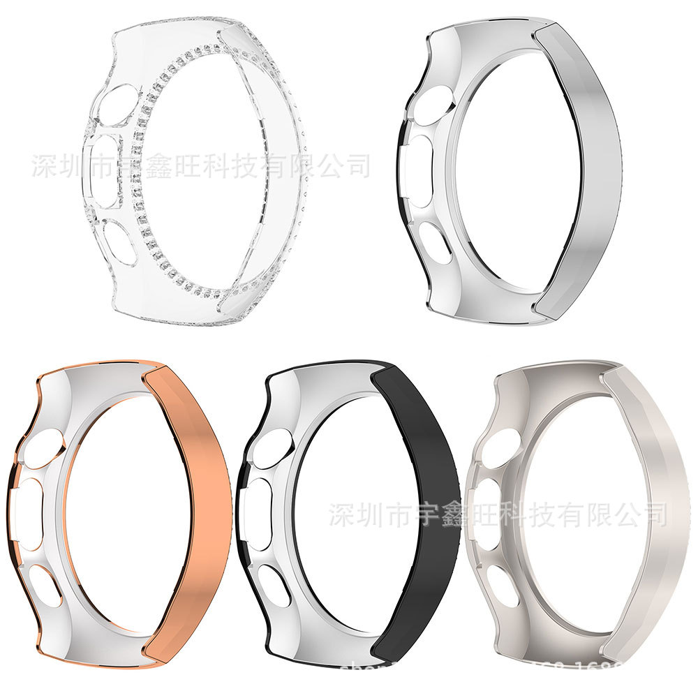 Applicable to Huawei watch5 diamond-encruted protective case, 42/46MM watch case, single-row diamond-encruted hollow case, PC semi-enclosed case Specification drawing