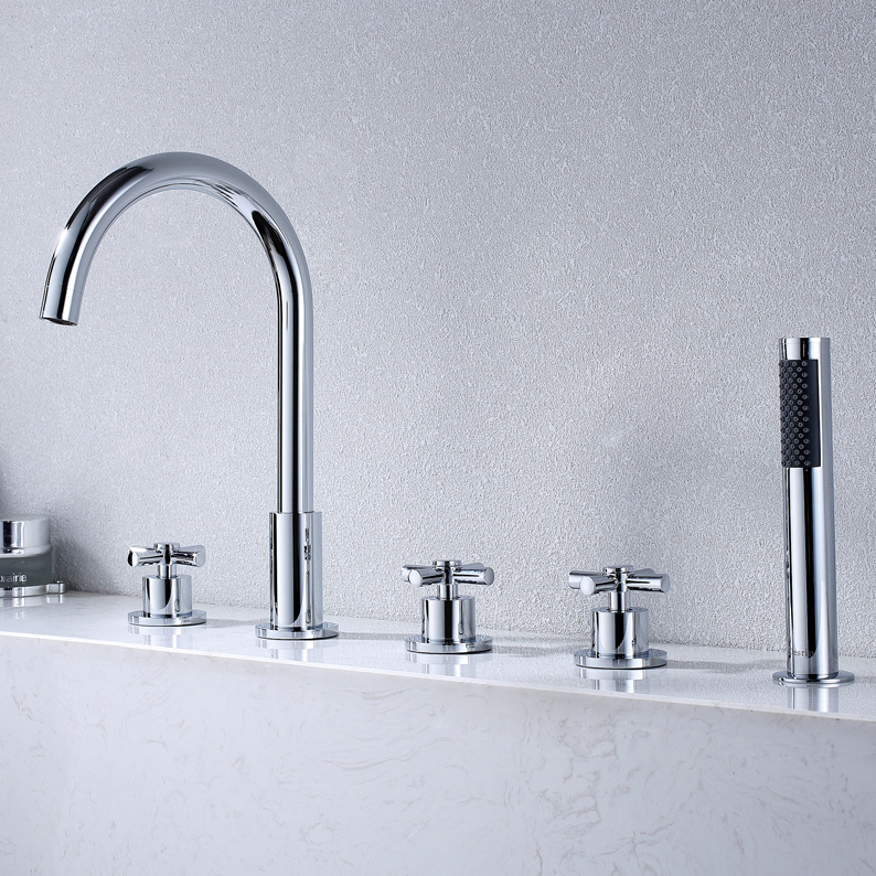 All-copper black split bathtub massage five-piece set faucet shower room cold and hot water five-hole tank side faucet Specification drawing