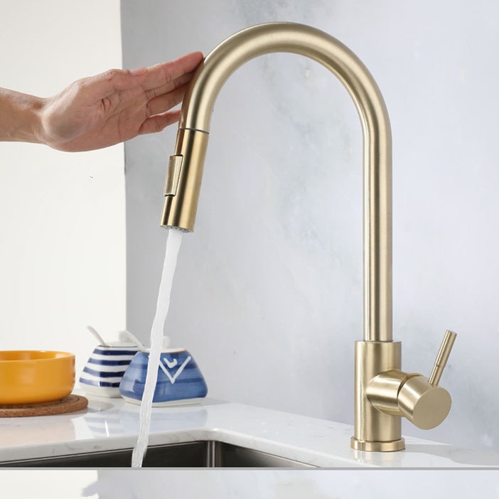 304 stainless steel kitchen sink faucet, cold and hot multi-functional intelligent touch telescopic pull-out faucet full figure