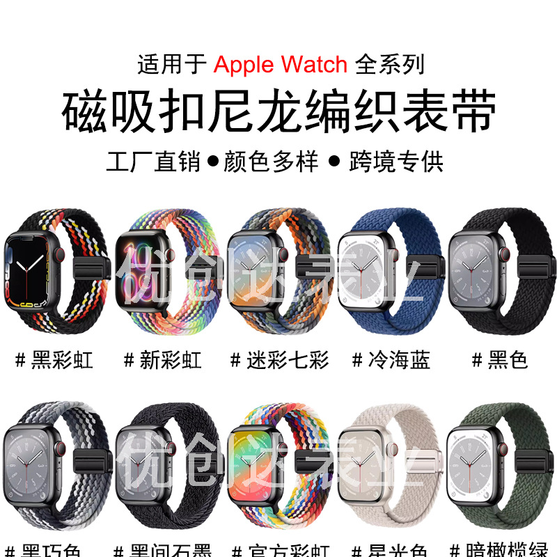 Suitable for Apple Watch magnetic clasp breathable straps, nylon woven, all series one-click quick-release, sweat-proof and anti-slip full figure