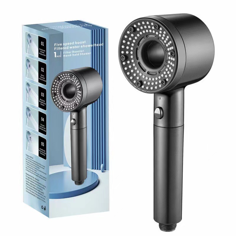 Best-selling hollowed-out household super-pressurized showerhead, bathroom water heater, turbine large water output, five-level filter showerhead full figure