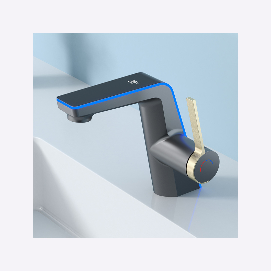 Intelligent digital display water temperature, ice column, water-cooled tropical ambient light, washbasin faucet, bathroom, household faucet Item Picture