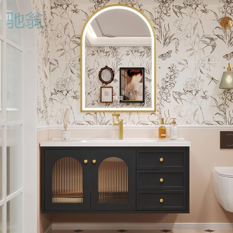 Av8 Oak French Retro bathroom cabinet, ceramic integrated basin, bathroom washbasin cabinet, combination washbasin full figure