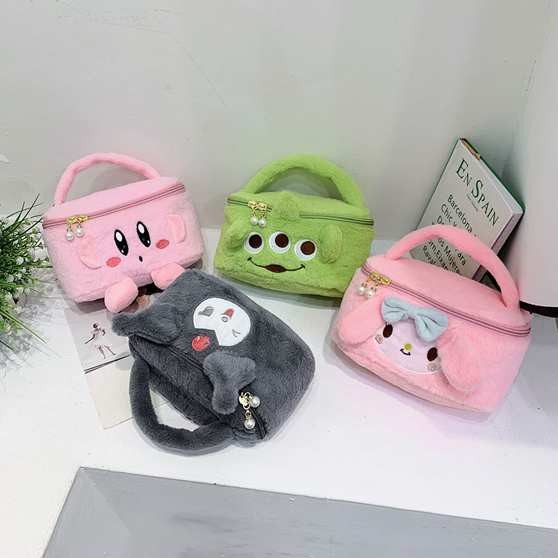 ins Cute Cartoon Girl Heart Makeup Bag 2023 Large Capacity Makeup Bag Storage Box Portable Hand-held plush Bag full figure