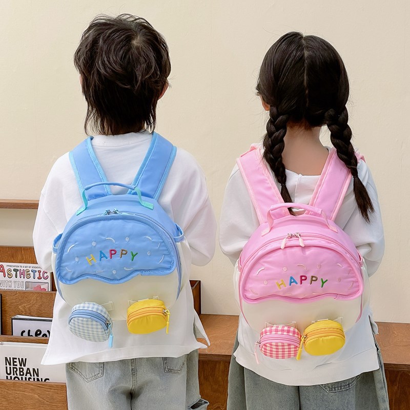 The new children's kindergarten baby double-shoulder small schoolbag and student storage bag feature a fashionable design and are cute full figure
