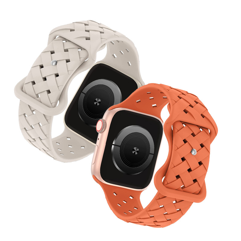 Suitable for apple watch straps, small slender waist bamboo woven sports silicone watch straps, Apple Watch 8 butterfly buckle watch straps Item Picture