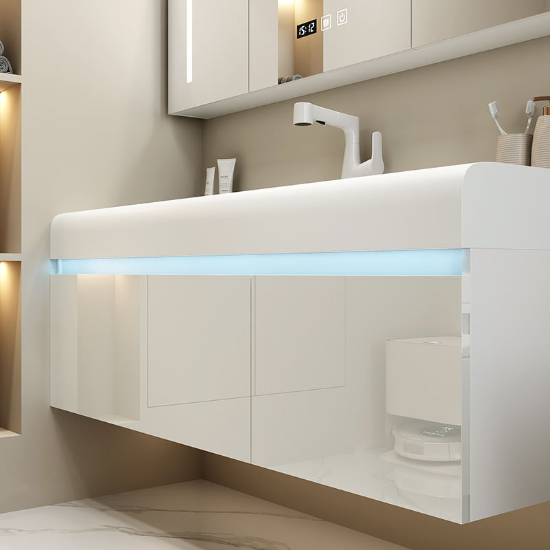 Integrated bathroom cabinet, modern skin feel, simple and intelligent bathroom, washbasin, washbasin combination, light luxury Application Scenario