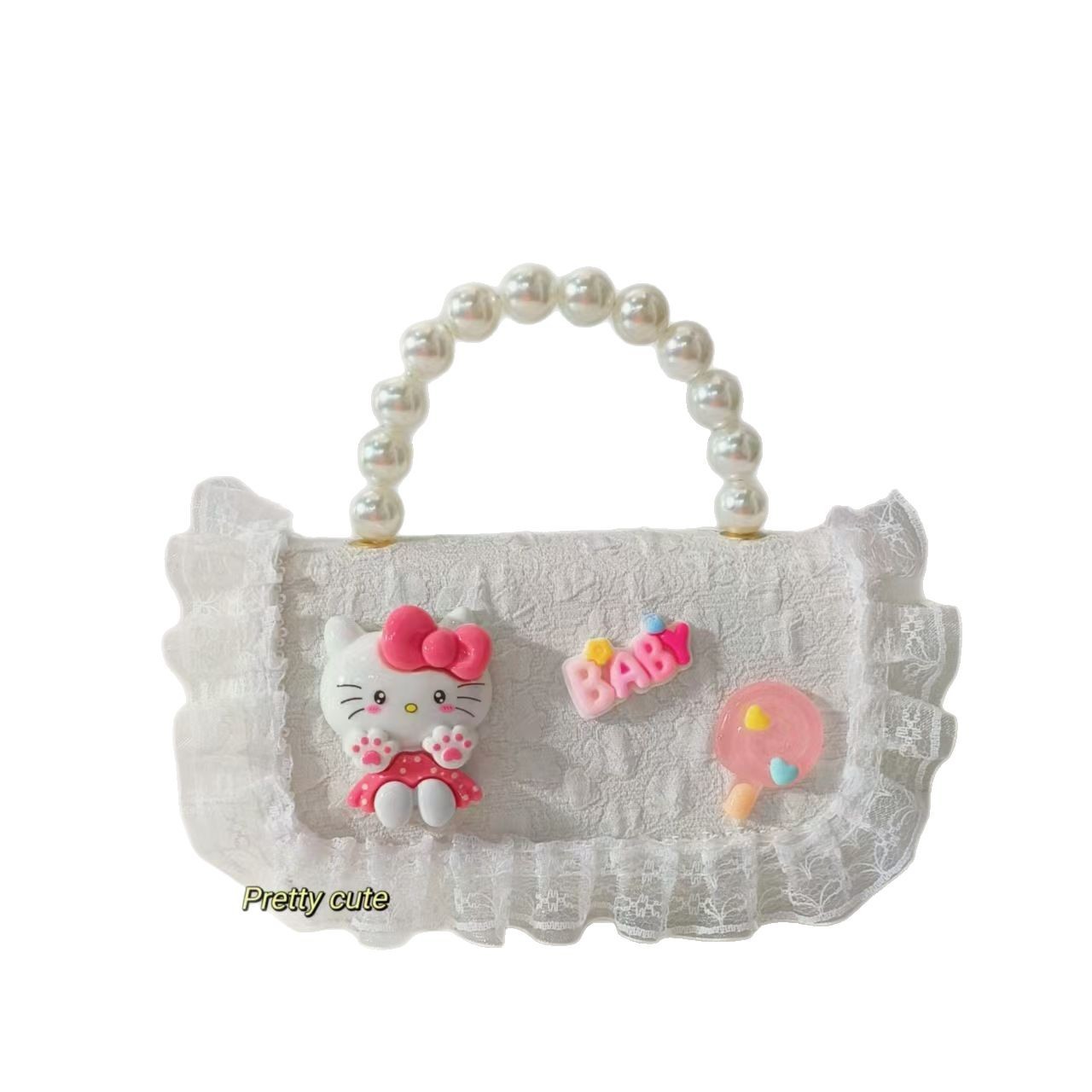 Pearl handbag, single-shoulder crossbody bag, loose change accessory bag, princess bag, cartoon KT cat children's bag, chain bag, Xiaofang Item Picture