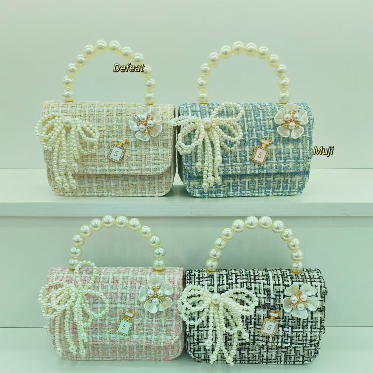 Bow princess bag, pearl handbag, chain single-shoulder accessory bag, little girl crossbody bag, small square bag, coin purse Application Scenario