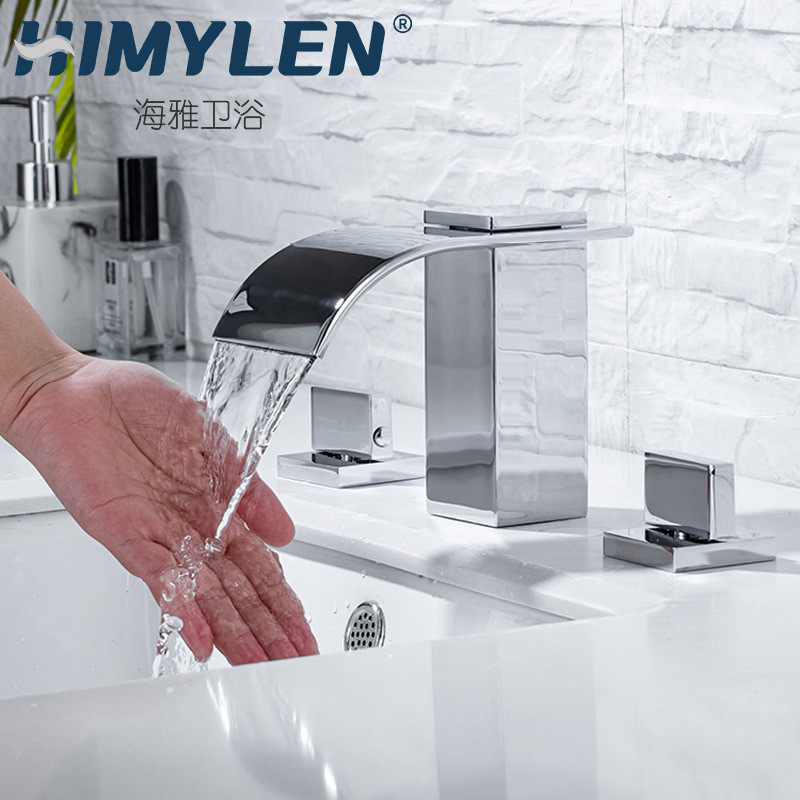 Washbasin, washbasin, split faucet, waterfall bathroom, three-hole washbasin, countertop, cold and hot faucet, three-piece set details Picture