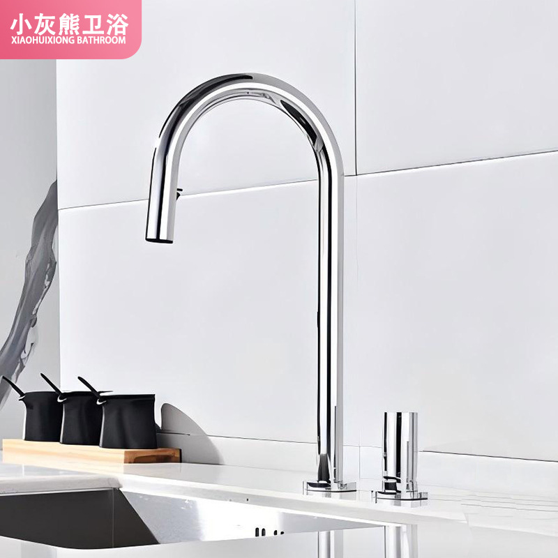 Cross-border split pull-out faucet, hot and cold water basin faucet, hotel project, fine copper countertop basin, washbasin faucet details Picture