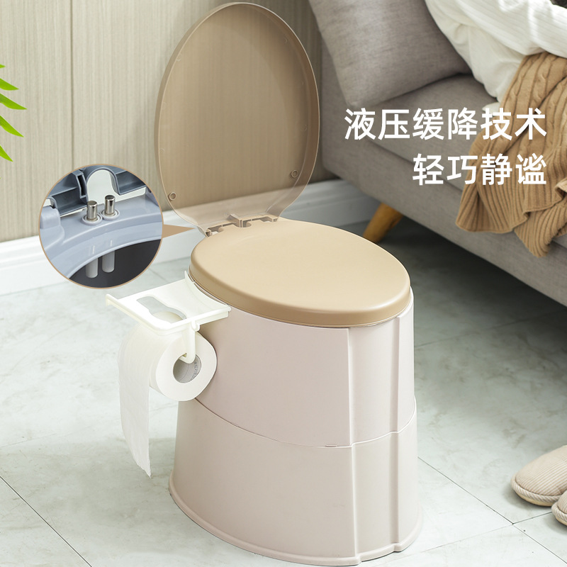 The mobile toilet seat is a simple and portable adult home toilet seat with a lid for the elderly to get up at night details Picture