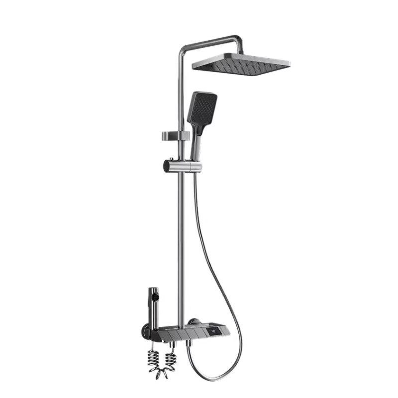 Export cross-border shower head set, all-copper aircraft carrier inclined surface digital display shower head for bathroom bathing Item Picture