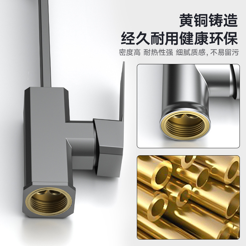 Gun-gray all-copper kitchen faucet, hot and cold washing basin, sink, household stainless steel sink, splash-proof faucet Application Scenario