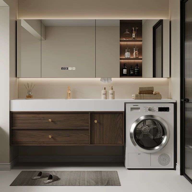 Retro-style rock plate seamless hot-bent one-piece basin, bathroom washing machine, bathroom cabinet set, hand wash and washbasin Application Scenario