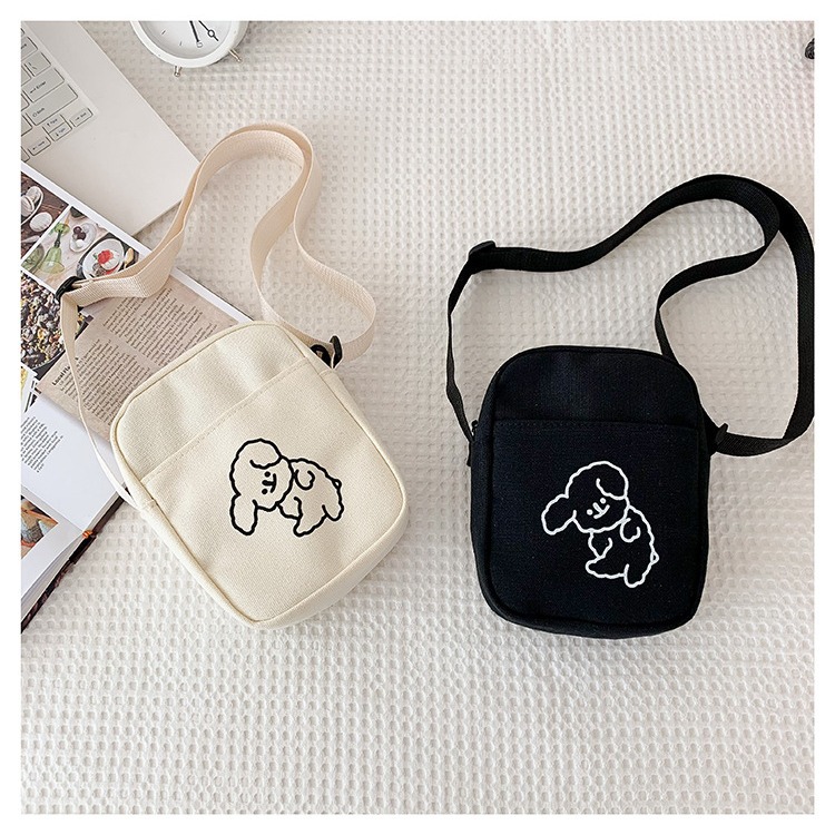 New Japanese-style Harajuku cute cartoon canvas bag, vintage girl crossbody bag, Korean Instagram soft girl small bag full figure