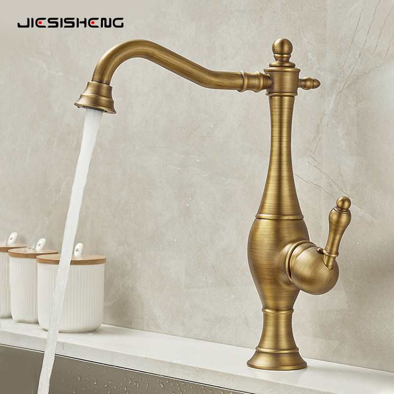 Cross-border antique brass kitchen sink faucet, household rotatable washbasin countertop basin, hot and cold water faucet splash-proof full figure