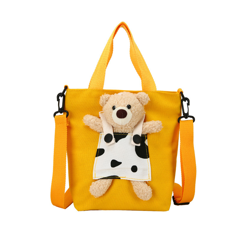 Japanese-style InS-style cute cartoon bear doll, girl student canvas crossbody bag, funny and unique single-shoulder bag Item Picture