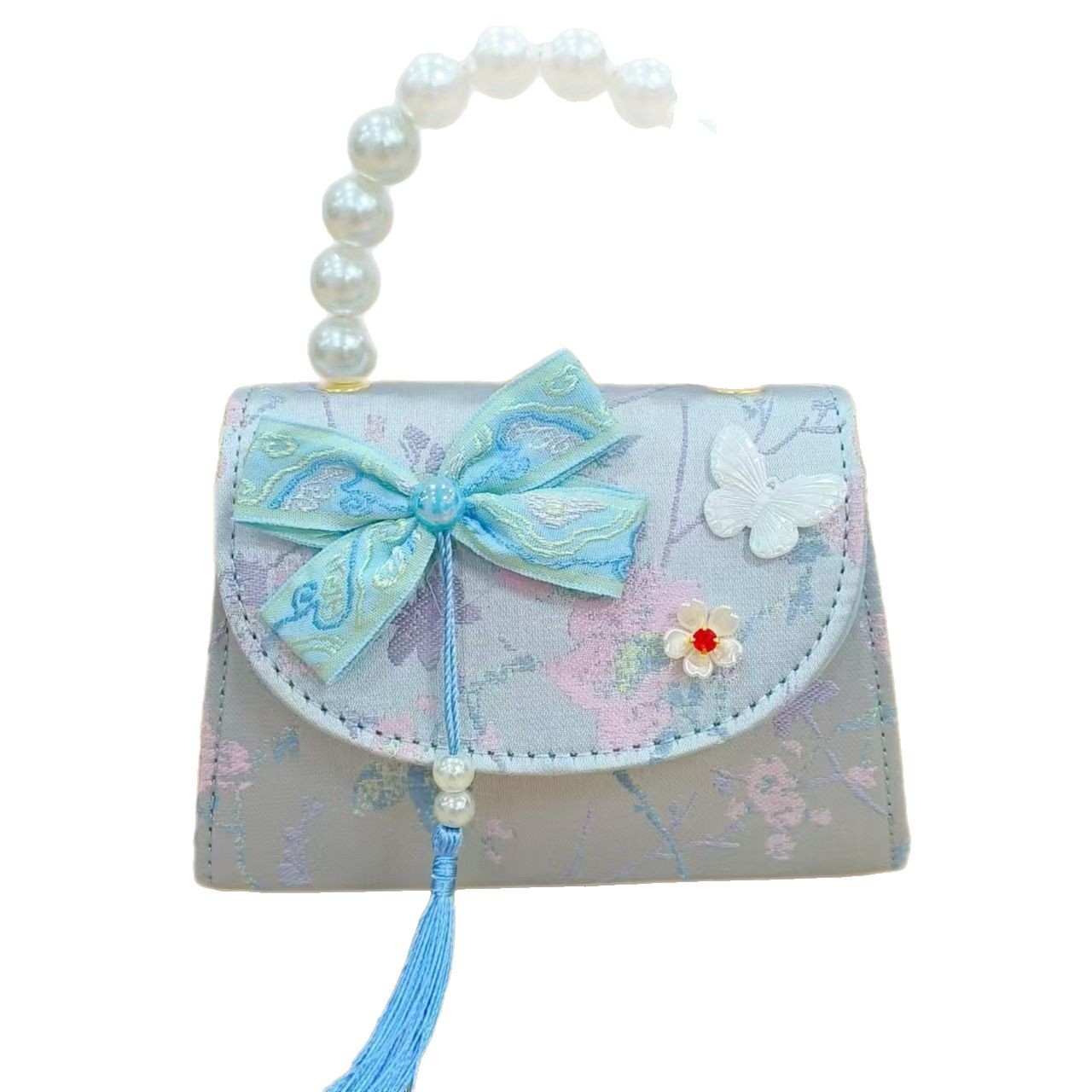 202 New Chinese-style bow children's bag, Little Chanel style fashionable pearl coin purse, Princess crossbody handbag Item Picture