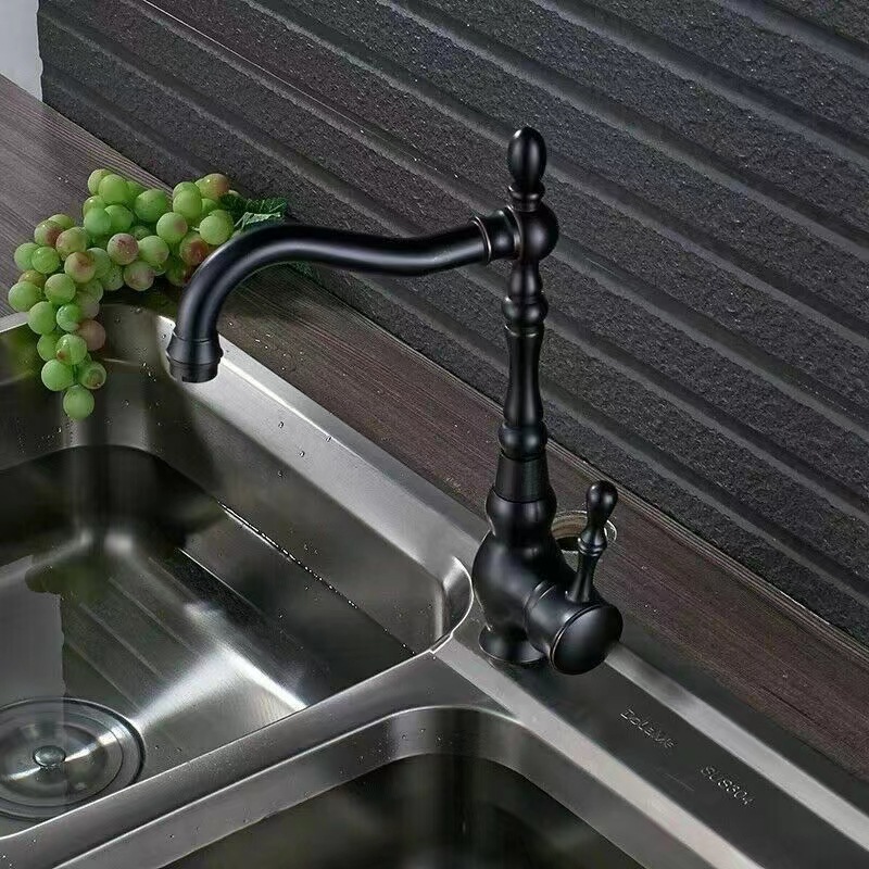 European-style antique faucet, all-copper hot and cold rotating sink faucet, sink, face wash and vegetable basin, kitchen faucet details Picture