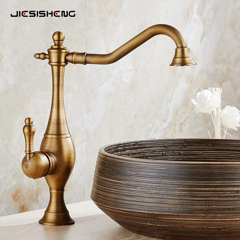 Cross-border antique brass kitchen sink faucet, household rotatable washbasin countertop basin, hot and cold water faucet splash-proof Application Scenario