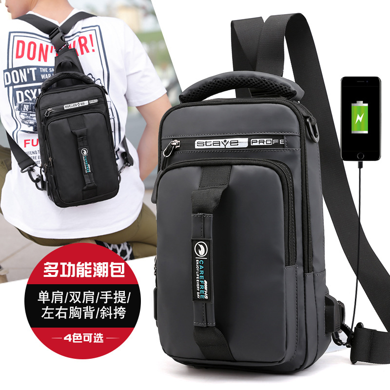 Cross-border exclusive supply manufacturer's batch of new men's chest bags with charging usb interface, multi-functional single shoulder bags and double shoulder bags full figure